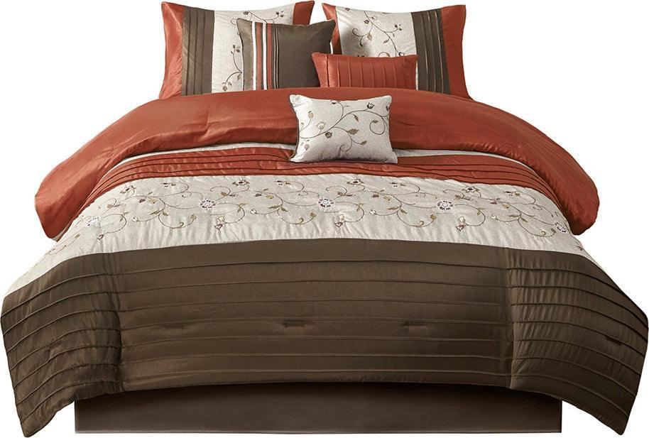 Serene Casual Embroidered 7 Piece Comforter Set Spice Cal King Olliix.com