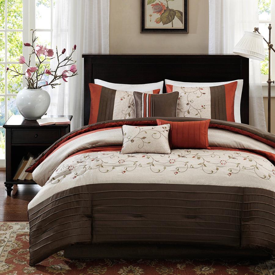 Serene Casual Embroidered 7 Piece Comforter Set Spice Cal King Olliix.com