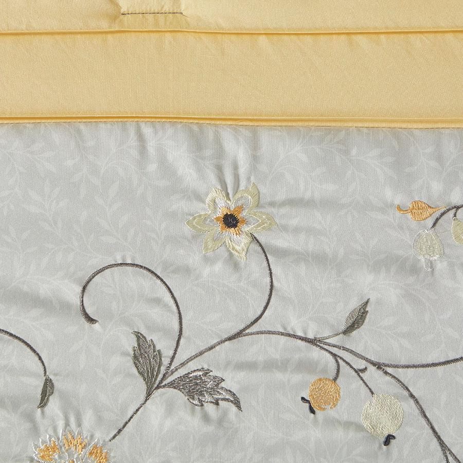 Serene Casual Embroidered 7 Piece Comforter Set Yellow Cal King Olliix.com