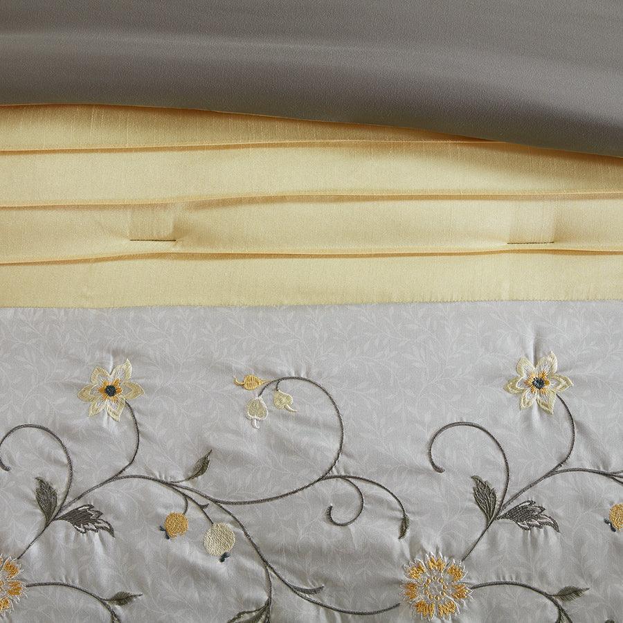 Serene Casual Embroidered 7 Piece Comforter Set Yellow Cal King Olliix.com