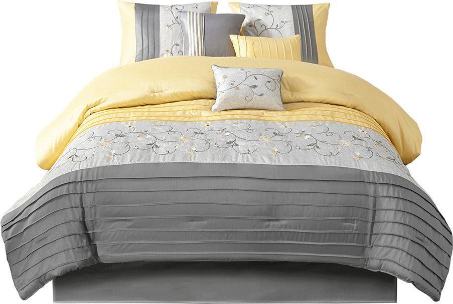 Serene Casual Embroidered 7 Piece Comforter Set Yellow Cal King Olliix.com