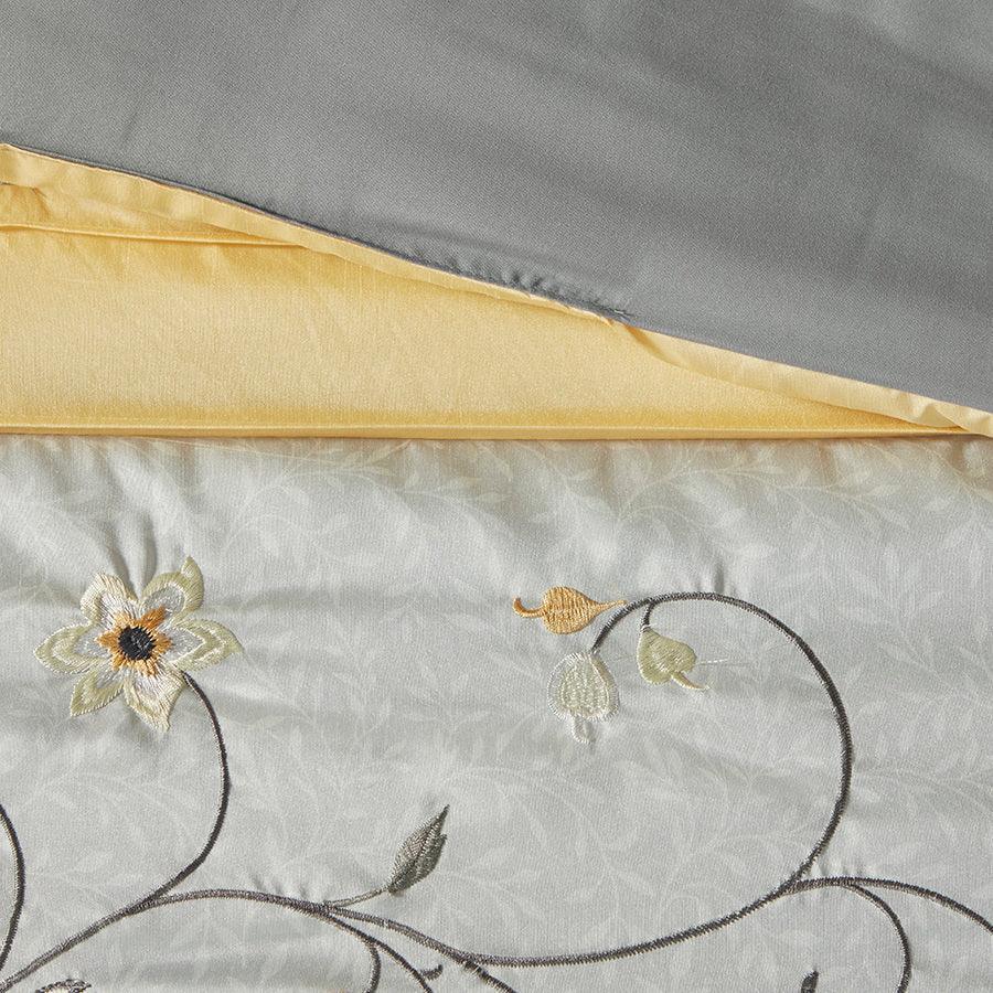 Serene Casual Embroidered 7 Piece Comforter Set Yellow Cal King Olliix.com