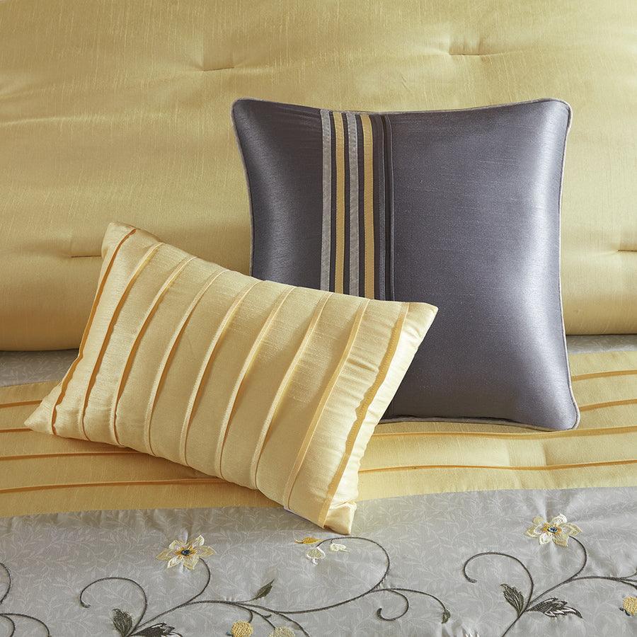 Serene Casual Embroidered 7 Piece Comforter Set Yellow Cal King Olliix.com