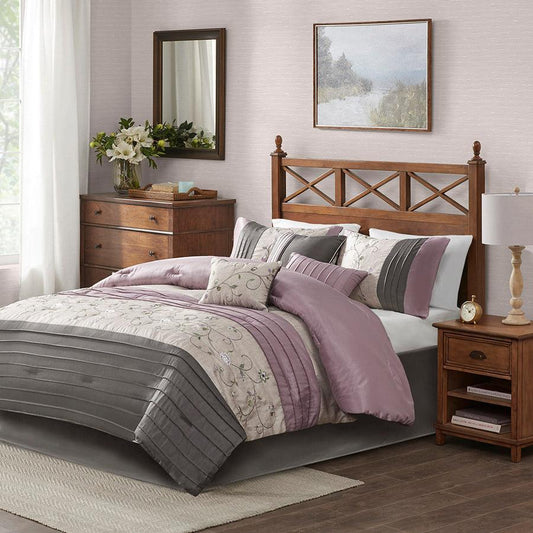 Serene Coastal Embroidered 7 Piece Comforter Set Purple Cal King Olliix.com