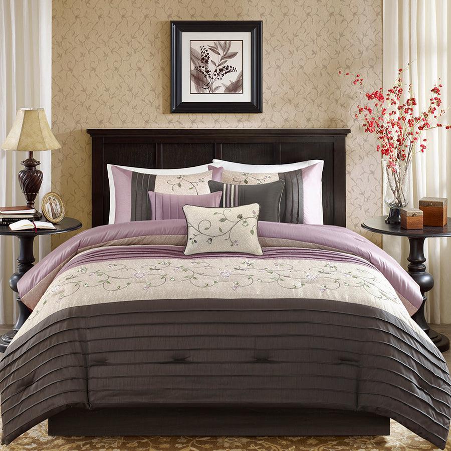 Serene Coastal Embroidered 7 Piece Comforter Set Purple Cal King Olliix.com