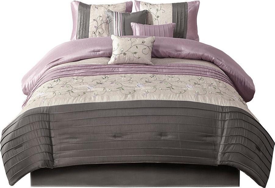 Serene Coastal Embroidered 7 Piece Comforter Set Purple Cal King Olliix.com