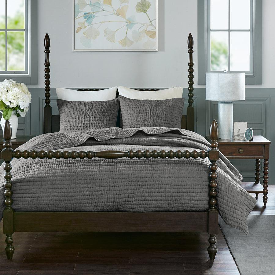 Serene Cotton Hand Quilted Coverlet Set Gray King Olliix.com