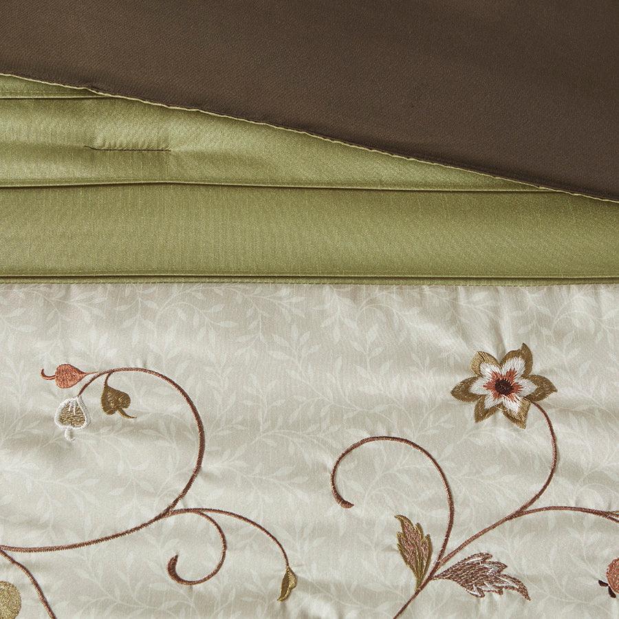 Serene Embroidered 7 Piece Comforter Set Green King Olliix.com