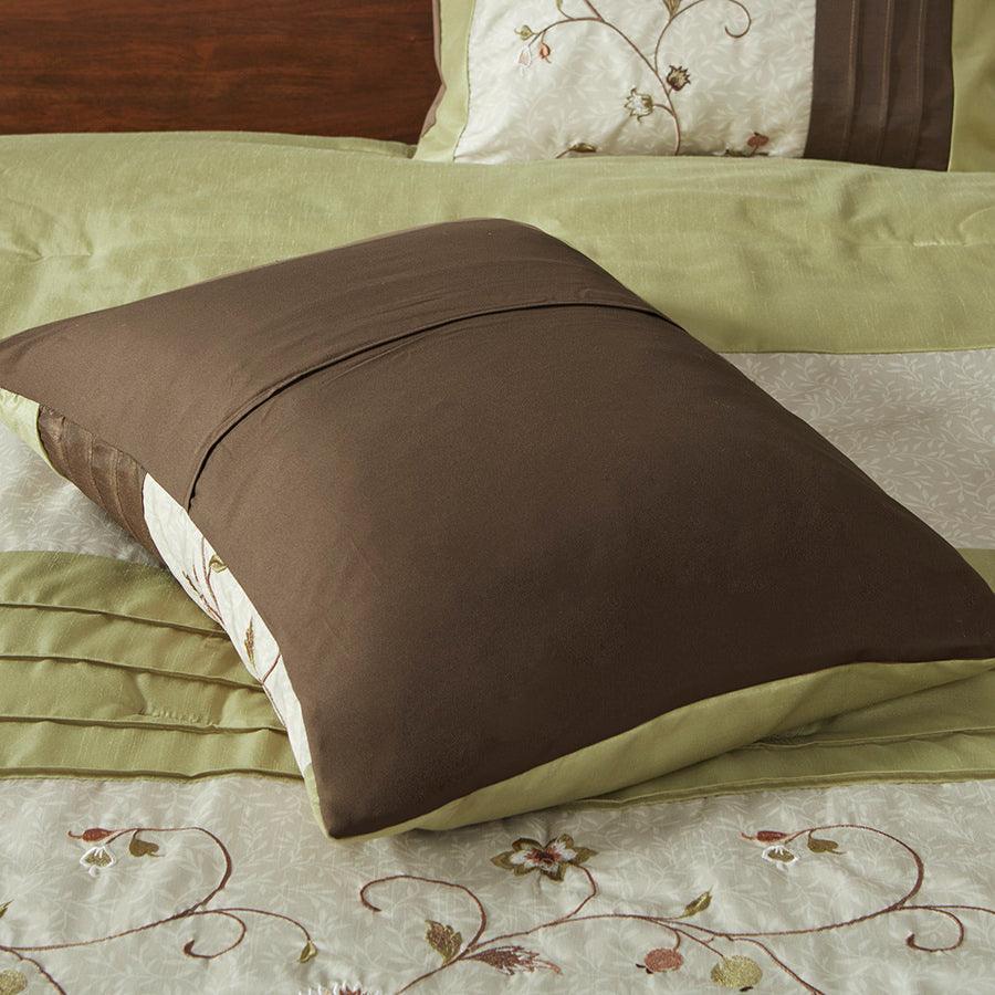 Serene Embroidered 7 Piece Comforter Set Green King Olliix.com