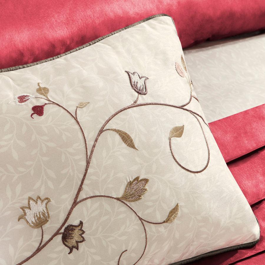 Serene Embroidered 7 Piece Comforter Set Red King Olliix.com