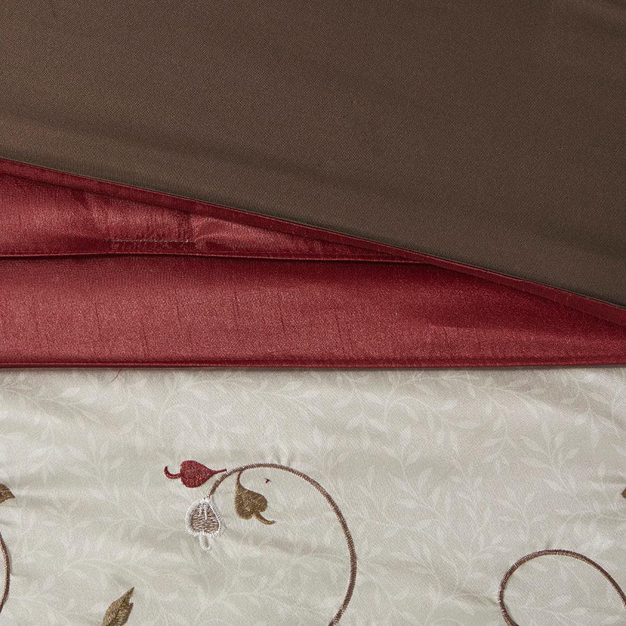 Serene Embroidered 7 Piece Comforter Set Red King Olliix.com