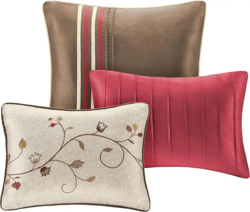 Serene Embroidered Transitional 7 Piece Comforter Set Red Queen Olliix.com