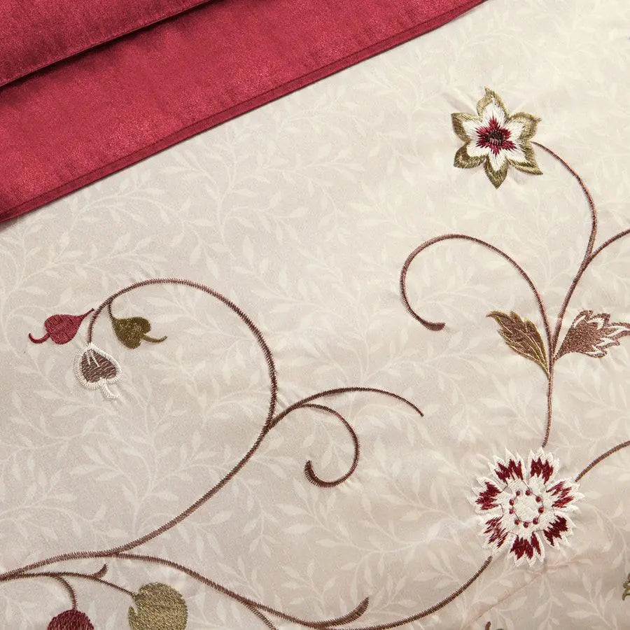 Serene Embroidered Transitional 7 Piece Comforter Set Red Queen Olliix.com