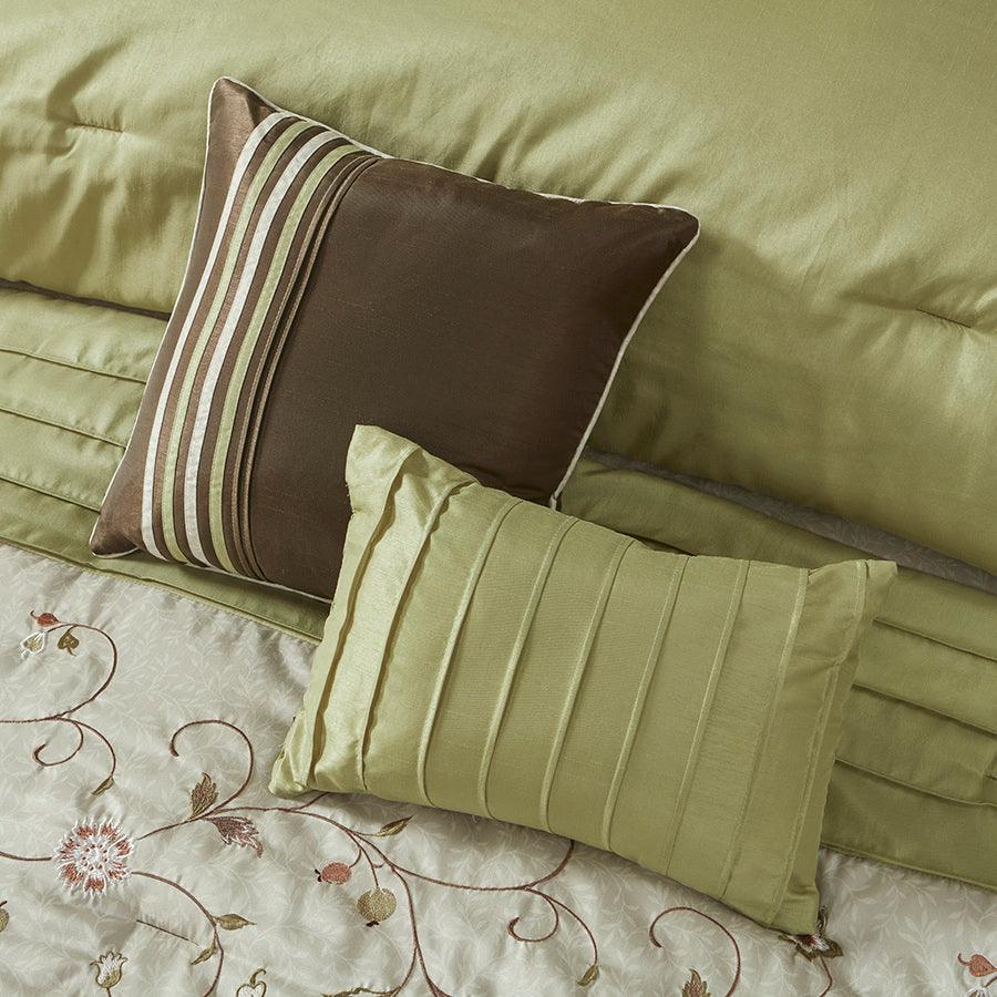 Serene Traditional Embroidered 7 Piece Comforter Set Green Cal King Olliix.com