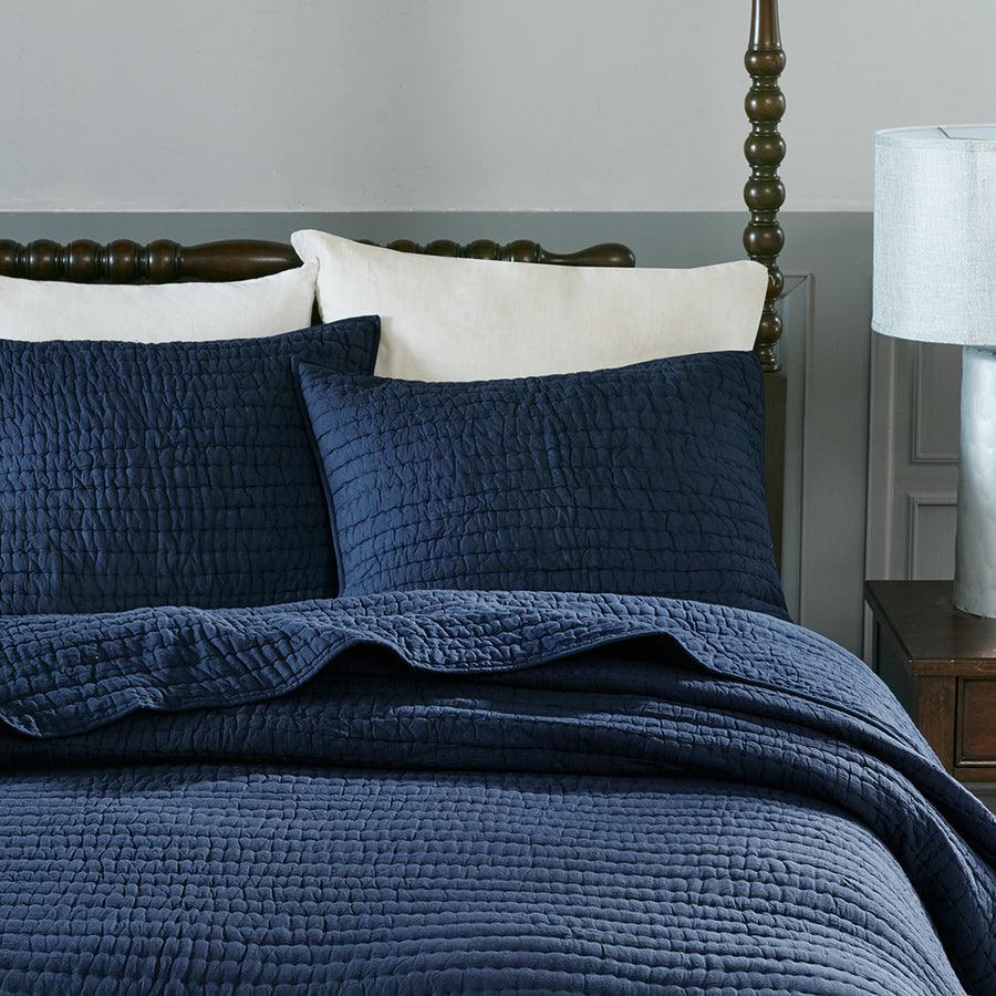 Serene Transitional Cotton Hand Quilted Coverlet Set Full/Queen Blue Olliix.com