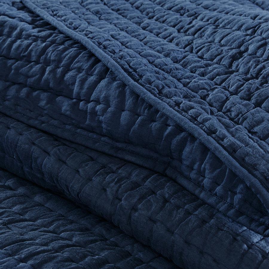 Serene Transitional Cotton Hand Quilted Coverlet Set Full/Queen Blue Olliix.com