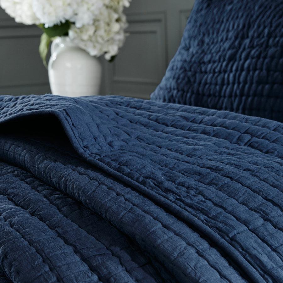 Serene Transitional Cotton Hand Quilted Coverlet Set Full/Queen Blue Olliix.com