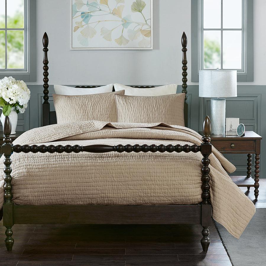 Serene Transitional Cotton Hand Quilted Coverlet Set Full/Queen Linen Olliix.com