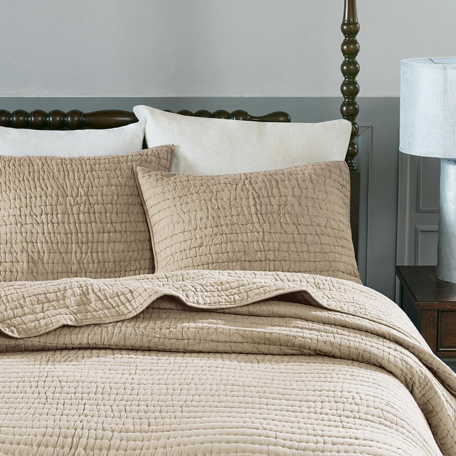 Serene Transitional Cotton Hand Quilted Coverlet Set Full/Queen Linen Olliix.com