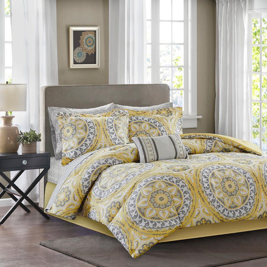 Serenity 26 " W Complete Comforter and Cotton Sheet Set Yellow Queen Olliix.com