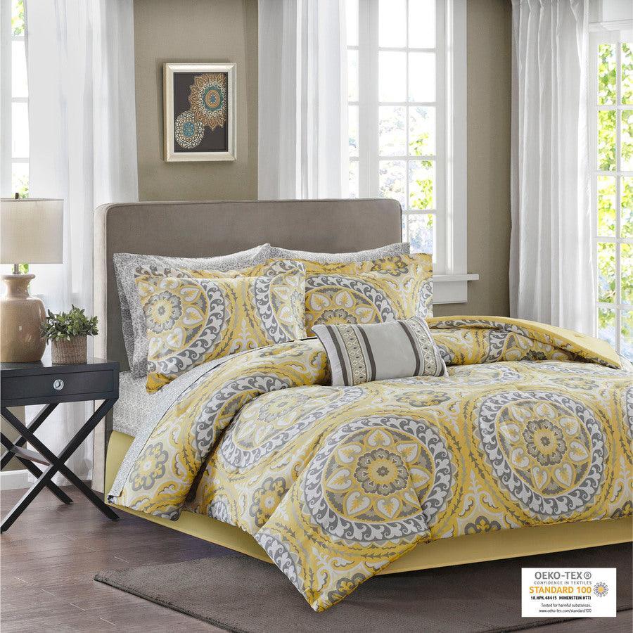 Serenity 26 " W Complete Comforter and Cotton Sheet Set Yellow Queen Olliix.com