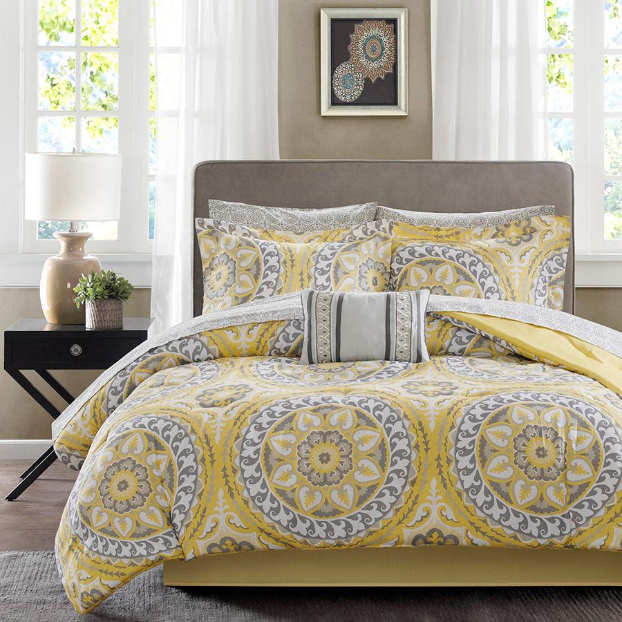 Serenity 26 " W Complete Comforter and Cotton Sheet Set Yellow Queen Olliix.com