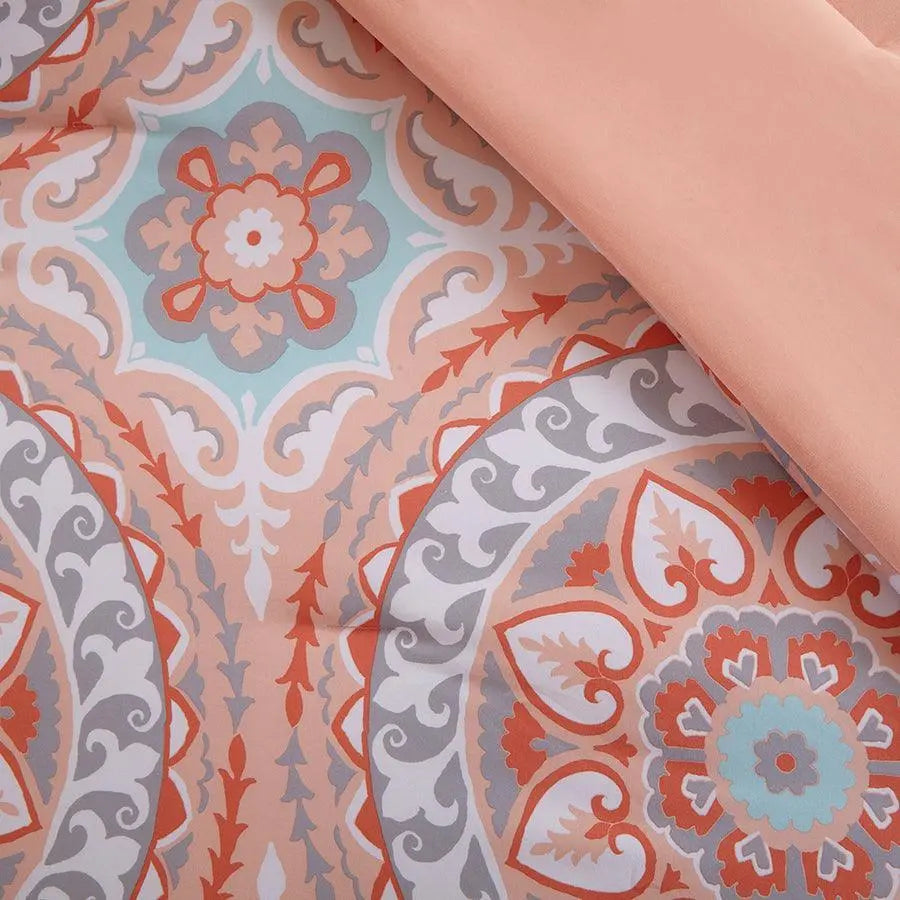 Serenity California King Global Inspired Complete Comforter and Cotton Sheet Set Coral Olliix.com