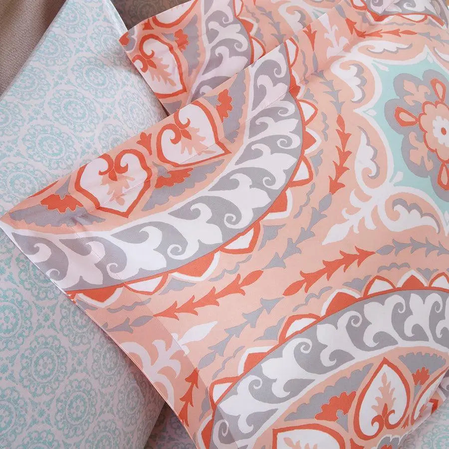 Serenity California King Global Inspired Complete Comforter and Cotton Sheet Set Coral Olliix.com