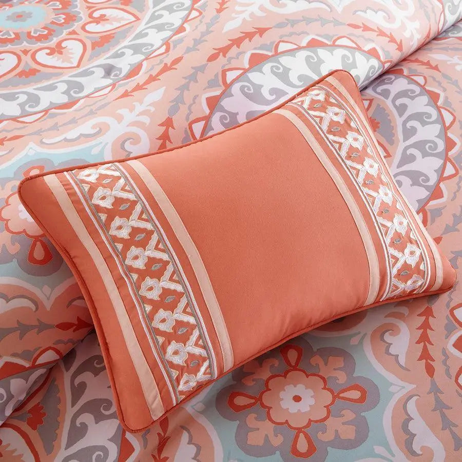 Serenity California King Global Inspired Complete Comforter and Cotton Sheet Set Coral Olliix.com