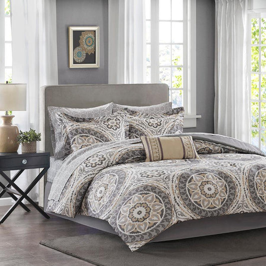 Serenity Complete 108 " D Comforter and Cotton Sheet Set Taupe Cal King Olliix.com