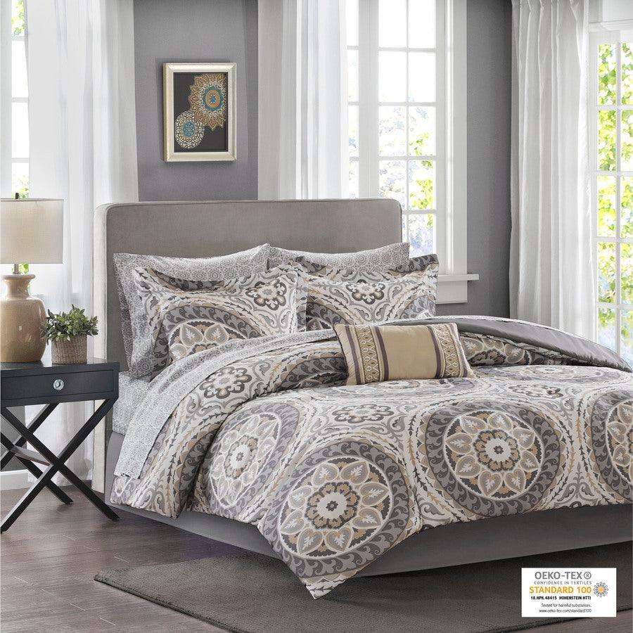 Serenity Complete 108 " D Comforter and Cotton Sheet Set Taupe Cal King Olliix.com