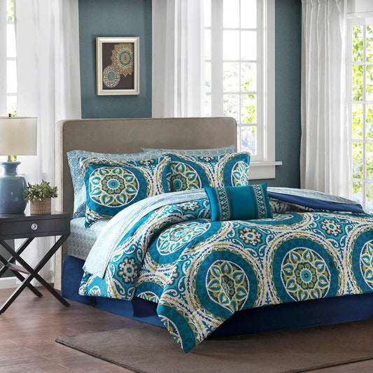 Serenity Complete Comforter and Cotton Sheet Set Blue King Olliix.com