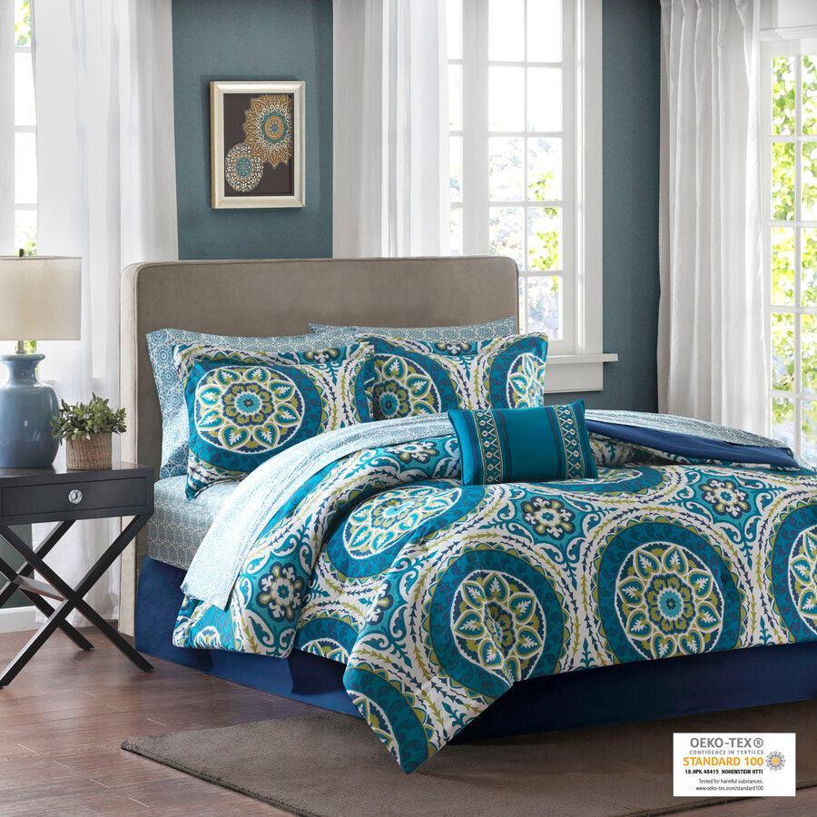 Serenity Complete Comforter and Cotton Sheet Set Blue King Olliix.com