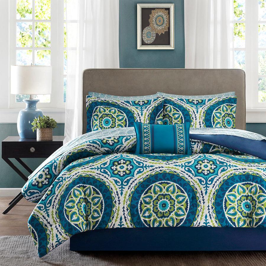 Serenity Complete Comforter and Cotton Sheet Set Blue King Olliix.com