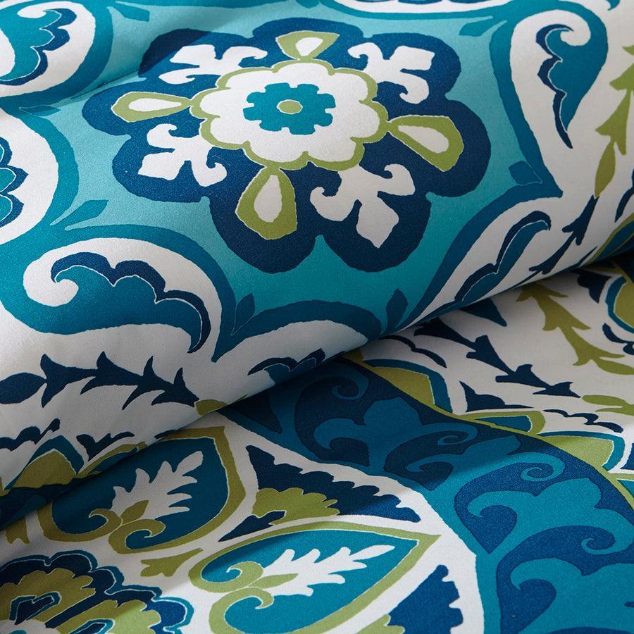 Serenity Complete Global Inspired Comforter and Cotton Sheet Set Blue Queen Olliix.com