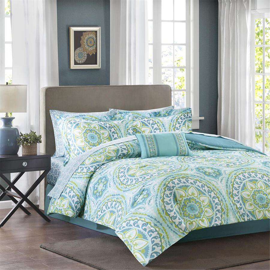 Serenity Full Complete Comforter and Cotton Sheet Set Aqua Olliix.com