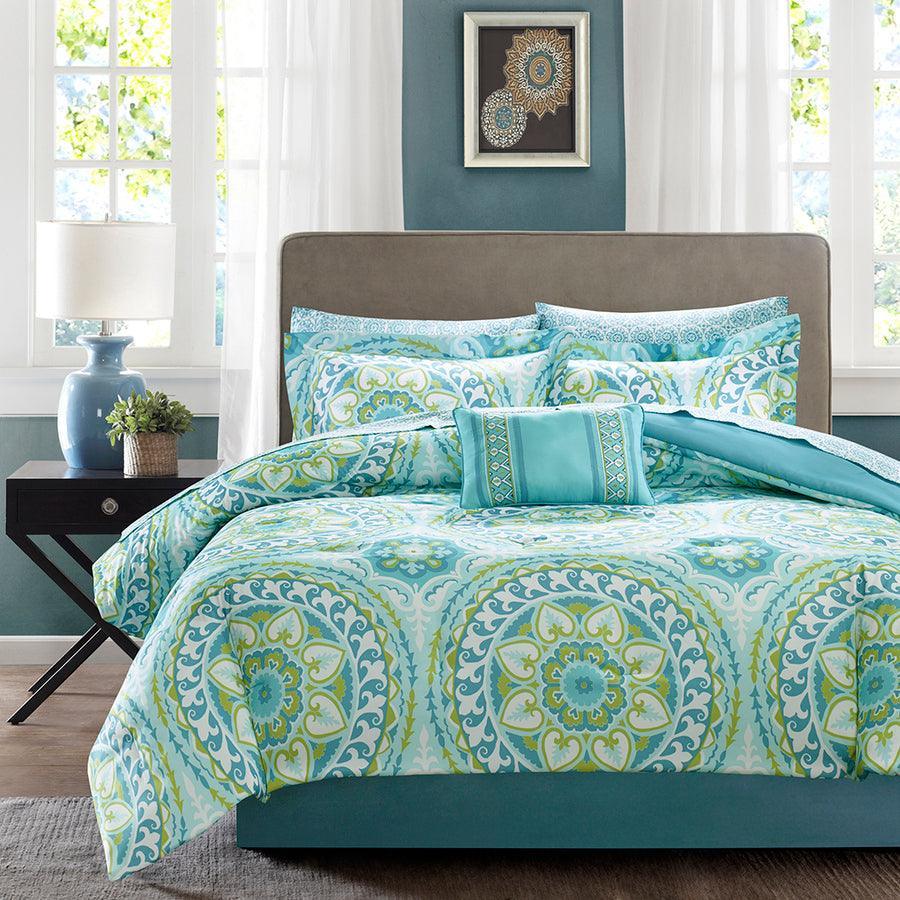 Serenity Full Complete Comforter and Cotton Sheet Set Aqua Olliix.com