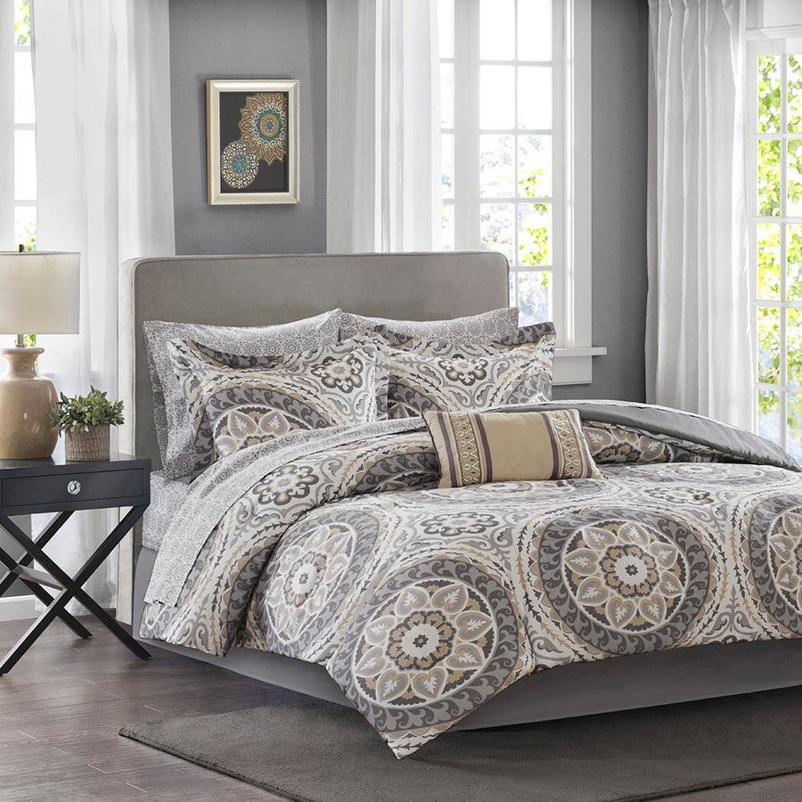 Serenity Lodge/Cabin Complete Comforter and Cotton Sheet Set Taupe Twin Olliix.com