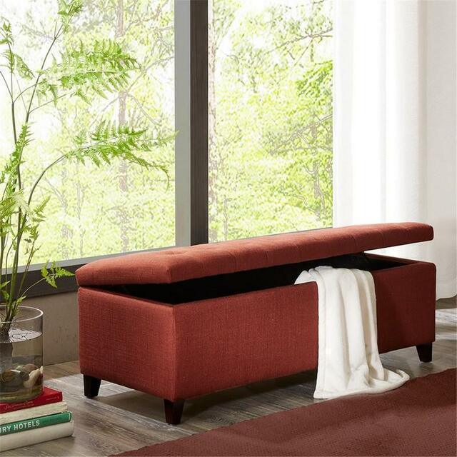 Shandra Tufted Top Storage Bench Rust Red Olliix.com