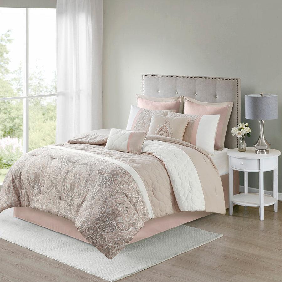 Shawnee 8 Piece 20 " D Comforter Set Blush Queen Olliix.com