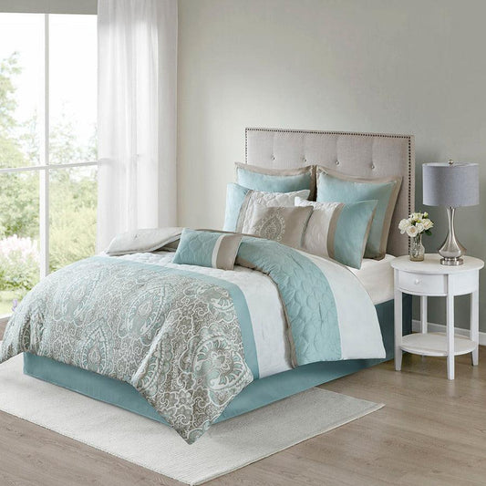 Shawnee 8 Piece 26" W Comforter Set Seafoam Queen Olliix.com