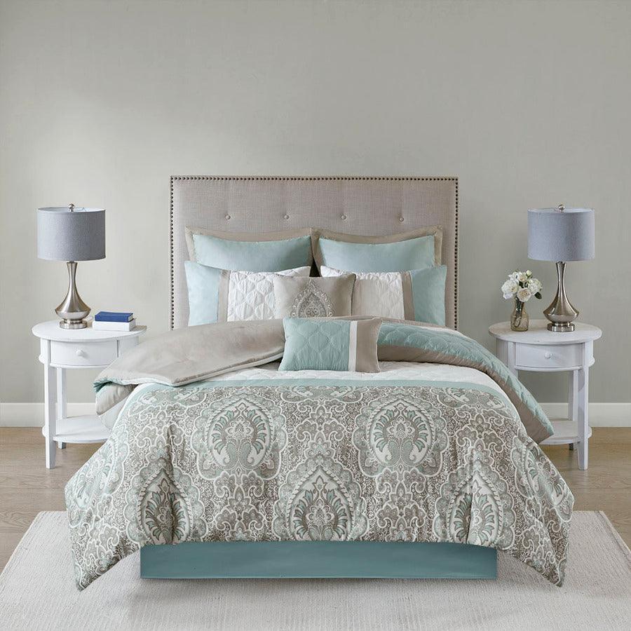 Shawnee 8 Piece 26" W Comforter Set Seafoam Queen Olliix.com