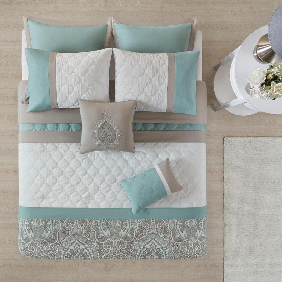 Shawnee 8 Piece 26" W Comforter Set Seafoam Queen Olliix.com