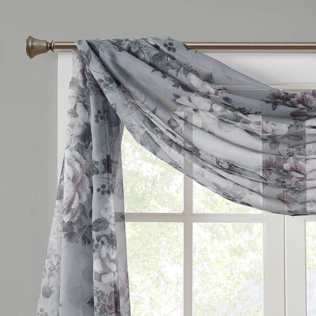 Simone 144 H Printed Floral Voile Sheer Scarf Gray Olliix.com