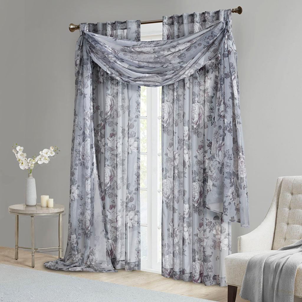 Simone 144 H Printed Floral Voile Sheer Scarf Gray Olliix.com