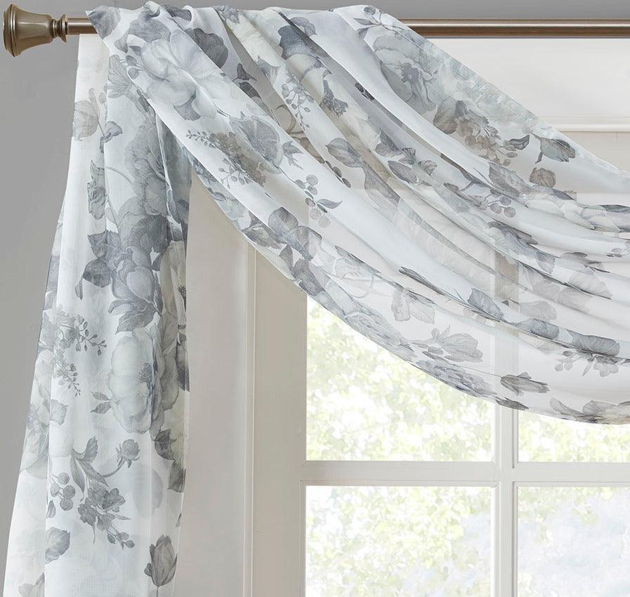 Simone 144 H Printed Floral Voile Sheer Scarf White Olliix.com