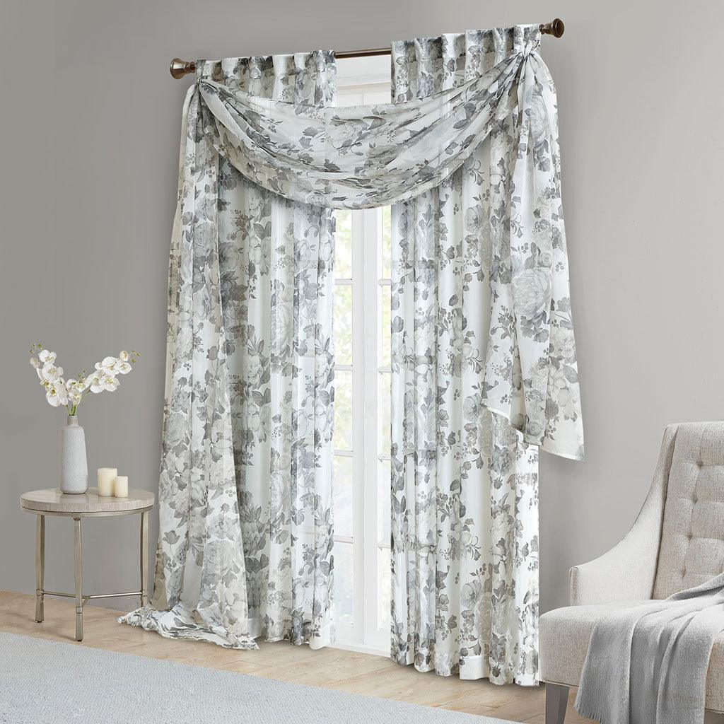 Simone 144 H Printed Floral Voile Sheer Scarf White Olliix.com