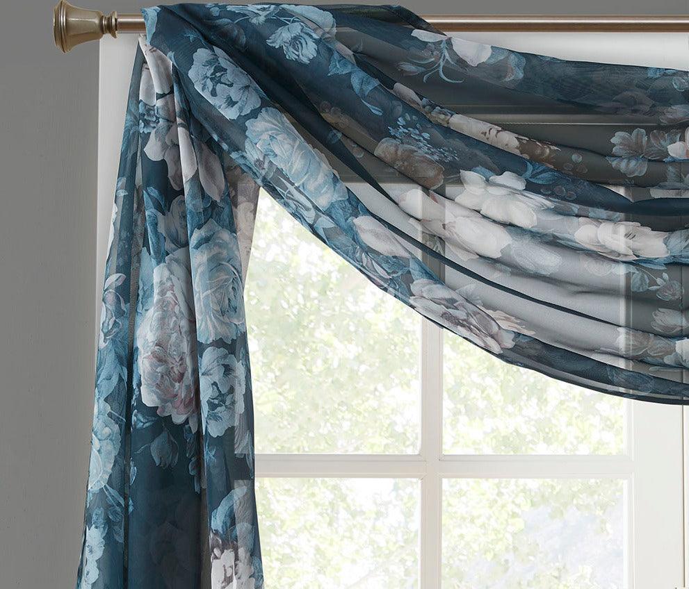 Simone 216 H Printed Floral Voile Sheer Scarf Navy Olliix.com