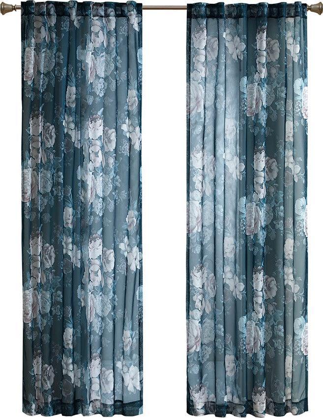 Simone 84 H Printed Floral Rod Pocket and Back Tab Voile Sheer Navy Olliix.com