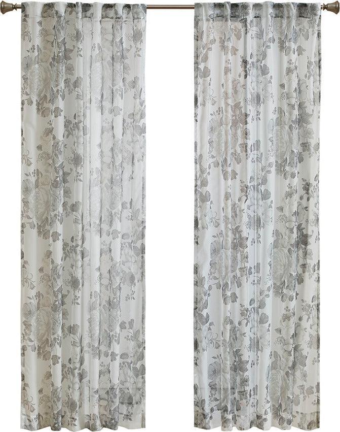 Simone 84 H Printed Floral Rod Pocket and Back Tab Voile Sheer White Olliix.com